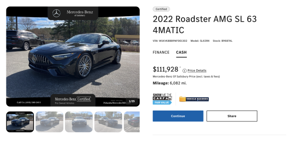 2022 AMG SL 63 4Matic+ 6100 Miles